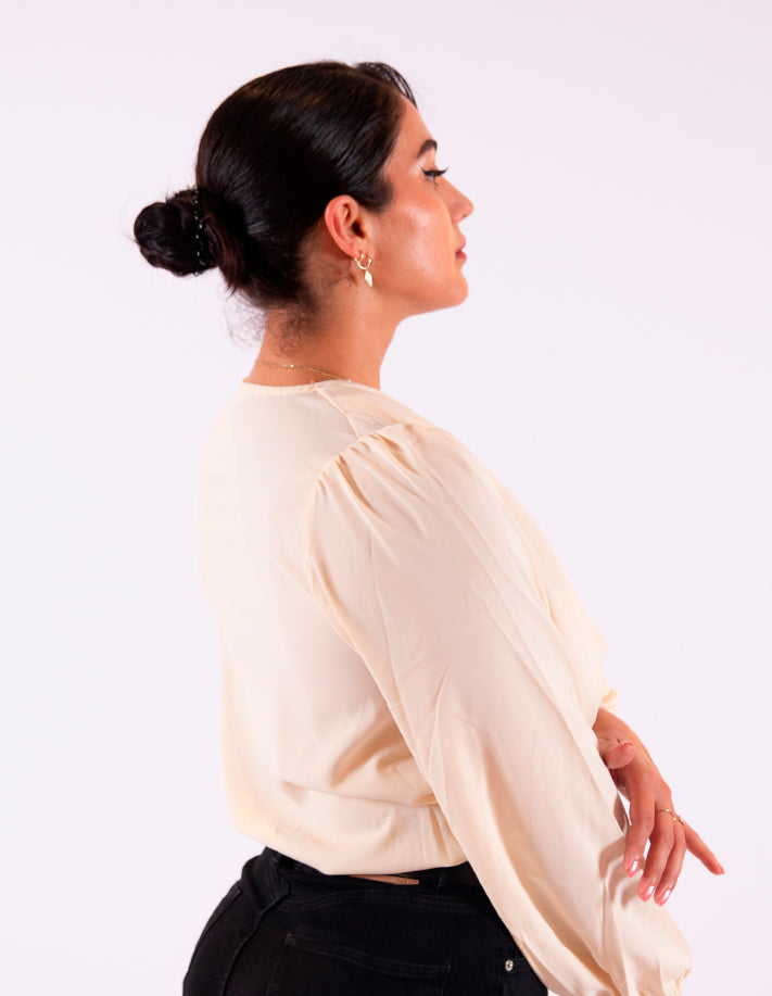 KRIOS - Beige Long Sleeve V-Neck Top